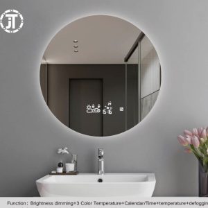 Bathroom Mirror with Lights, LED Lighted Bathroom Vanity Mirrors, Wall Mounted Anti-Fog Dimmable Makeup Mirror with Touch Button, Rounded Arc Corner
