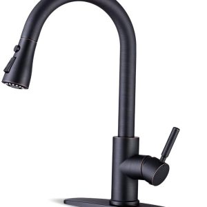 Black Stainless Kitchen Faucet with Pull Down Sprayer, Single Handle Commercial Modern RV Laundry Stainless Steel Sink Faucet 16 2