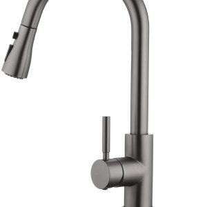 Black Stainless Kitchen Faucet with Pull Down Sprayer, Single Handle Commercial Modern RV Laundry Stainless Steel Sink Faucet 18 4