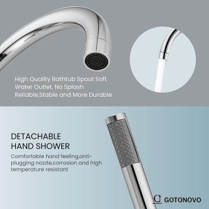 Freestanding Bathtub Faucet with Hand Held Shower Spray Polish Chrome Tub Filler Floor Mount High Flow Brass 28 11