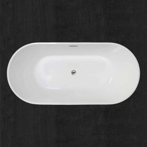59" Acrylic Freestanding Bathtub Contemporary Soaking Tub with Brushed Nickel Overflow and Drain, B0014, White 11 3