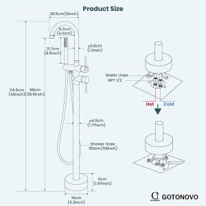 Freestanding Bathtub Faucet with Hand Held Shower Spray Polish Chrome Tub Filler Floor Mount High Flow Brass 27 10