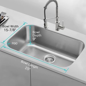 Undermount Kitchen Sink Single Deep Bowl 18 Gauge T304 Stainless Steel 27 inch Wet Bar Sink with Protector Grid, 27" x 18" x 9" 23 10