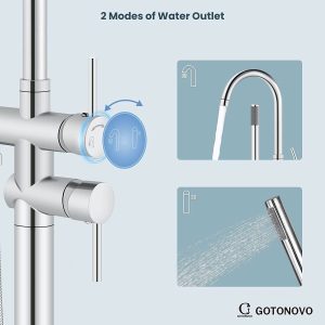 Freestanding Bathtub Faucet with Hand Held Shower Spray Polish Chrome Tub Filler Floor Mount High Flow Brass 26 9