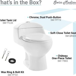 Well Made Forever SM-1T803 One Piece Toilet, Glossy White 34 15
