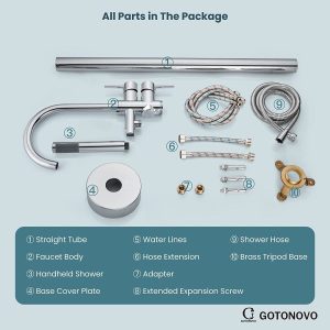 Freestanding Bathtub Faucet with Hand Held Shower Spray Polish Chrome Tub Filler Floor Mount High Flow Brass 31 14