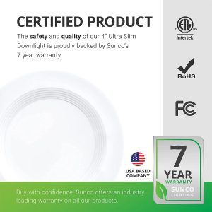 Sunco Lighting 24 Pack 4 Inch Ultra Thin LED Recessed Ceiling Lights Slim, 3000K Warm White, Dimmable 10W=60W, 650 LM, Baffle Trim Damp Rated, Canless Wafer Thin with Junction Box - ETL & Energy Star 20 9