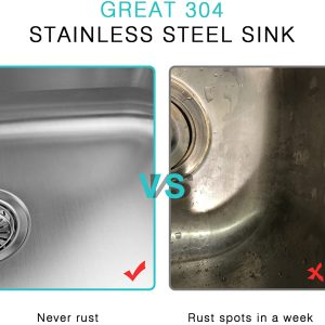 Undermount Kitchen Sink Single Deep Bowl 18 Gauge T304 Stainless Steel 27 inch Wet Bar Sink with Protector Grid, 27" x 18" x 9" 21 8