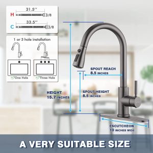 Black Stainless Kitchen Faucet with Pull Down Sprayer, Single Handle Commercial Modern RV Laundry Stainless Steel Sink Faucet 25 11