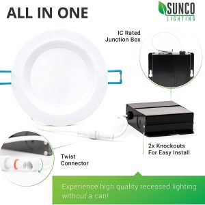 Sunco Lighting 24 Pack 4 Inch Ultra Thin LED Recessed Ceiling Lights Slim, 3000K Warm White, Dimmable 10W=60W, 650 LM, Baffle Trim Damp Rated, Canless Wafer Thin with Junction Box - ETL & Energy Star 18 7