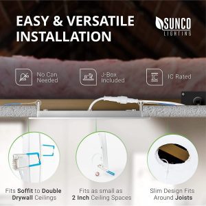 Sunco Lighting 24 Pack 4 Inch Ultra Thin LED Recessed Ceiling Lights Slim, 3000K Warm White, Dimmable 10W=60W, 650 LM, Baffle Trim Damp Rated, Canless Wafer Thin with Junction Box - ETL & Energy Star 17 6