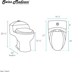 Well Made Forever SM-1T803 One Piece Toilet, Glossy White 35 16