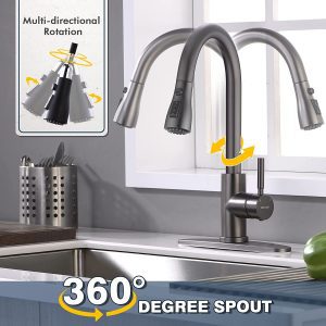 Black Stainless Kitchen Faucet with Pull Down Sprayer, Single Handle Commercial Modern RV Laundry Stainless Steel Sink Faucet 22 8