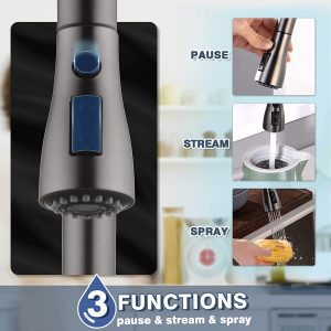 Black Stainless Kitchen Faucet with Pull Down Sprayer, Single Handle Commercial Modern RV Laundry Stainless Steel Sink Faucet 23 9