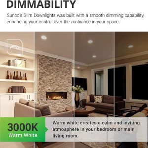 Sunco Lighting 24 Pack 4 Inch Ultra Thin LED Recessed Ceiling Lights Slim, 3000K Warm White, Dimmable 10W=60W, 650 LM, Baffle Trim Damp Rated, Canless Wafer Thin with Junction Box - ETL & Energy Star 19 8