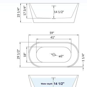 59" Acrylic Freestanding Bathtub Contemporary Soaking Tub with Brushed Nickel Overflow and Drain, B0014, White 12 4