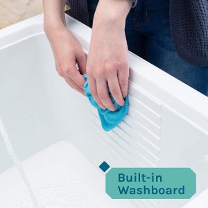 Utility Sink Laundry Tub With Cabinet In White, High Arc Stainless Steel Faucet, Storage Vanity With Slow Closing Doors, Large Washtub for Cleaning and Washing, Sinks for Garage, Basement, Work Room 19 8