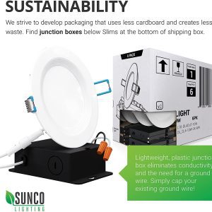 Sunco Lighting 24 Pack 4 Inch Ultra Thin LED Recessed Ceiling Lights Slim, 3000K Warm White, Dimmable 10W=60W, 650 LM, Baffle Trim Damp Rated, Canless Wafer Thin with Junction Box - ETL & Energy Star 21 10