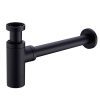 Brass Contemporary Round Bottle P Trap 1 1/4,Basin Sink Waste Drain P Trap Kit (Matte Black)