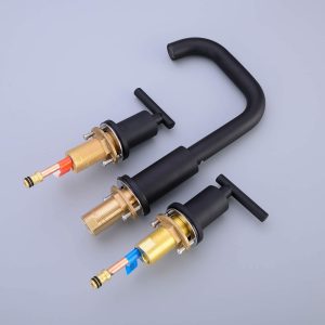 2-Handle 8 Inch Widespread Bathroom Sink Faucet, 3 Hole Brass Vanity Faucet with cUPC Water Supply Lines and Pop Up Drain Assembly, Matte Black 17 5