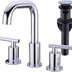2-Handle 8 Inch Widespread Bathroom Sink Faucet, 3 Hole Brass Vanity Faucet with cUPC Water Supply Lines and Pop Up Drain Assembly, Matte Black 14 1