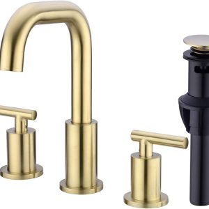 2-Handle 8 Inch Widespread Bathroom Sink Faucet, 3 Hole Brass Vanity Faucet with cUPC Water Supply Lines and Pop Up Drain Assembly, Matte Black 15 2